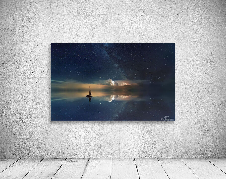 starry sky boat reflection  Wall Preview