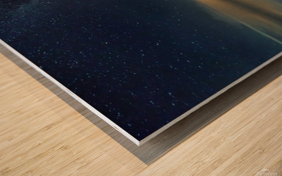 starry sky boat reflection  Wood print