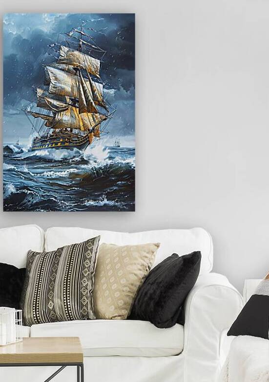 Online print canvas | medieval frigate with sails in the middle of the tumultuous by Fabd