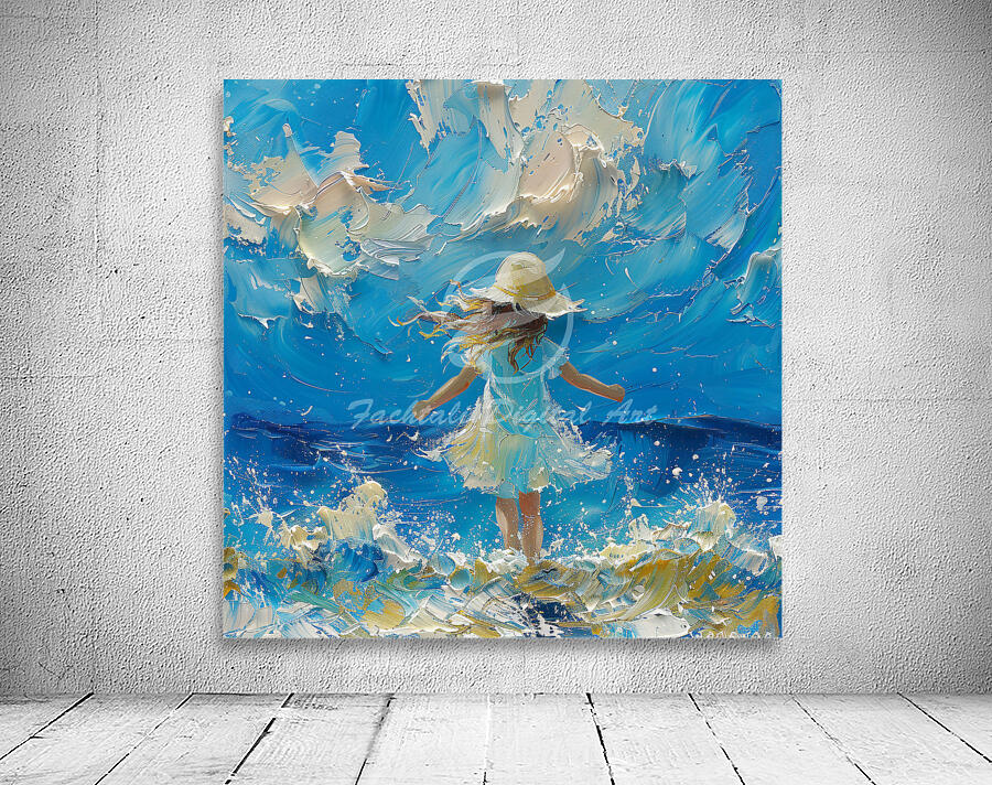 Abstract painting cute little girl in front of a sea | wall decor ideas ...