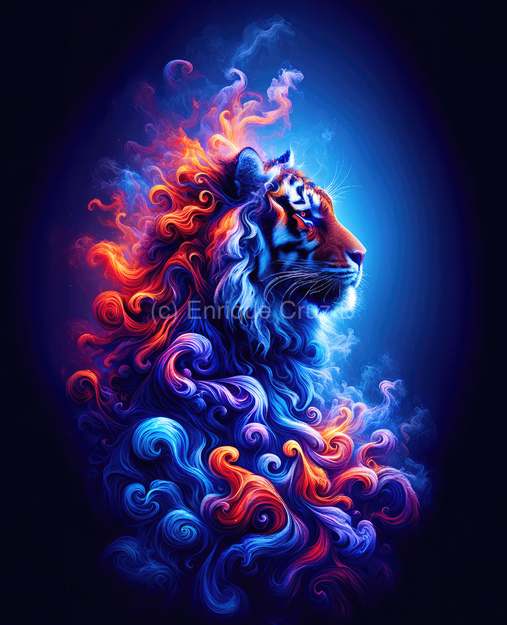 iri neon ポスター Blue Neon Tiger by Enrique Cruz B Wall Art