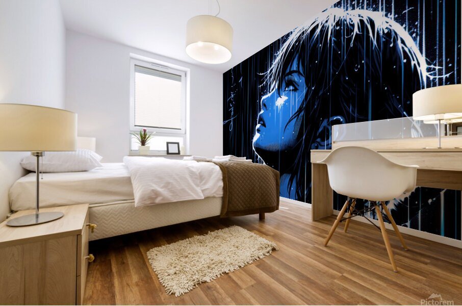 Dramatic blue rain Mural print