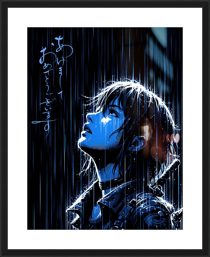 Dramatic blue rain Picture Frame print