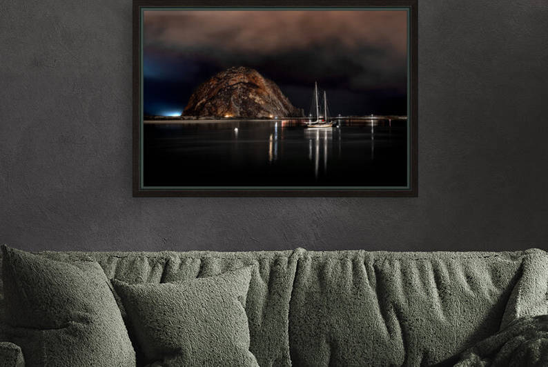 Safe Harbor-  Wall Art with Morro Rock in Morro Bay at night by Jongas Photo