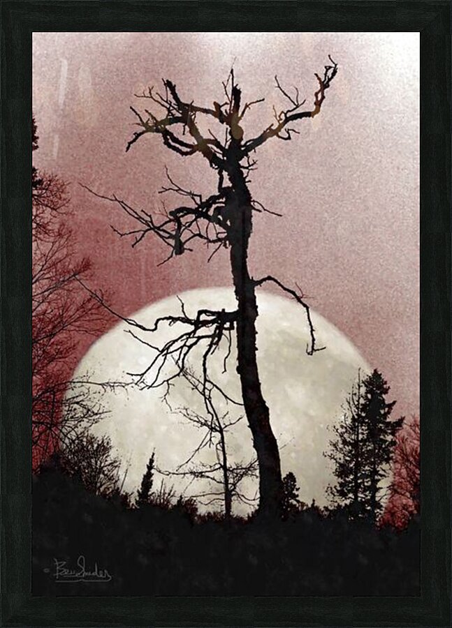 Tree and Full Moon  Picture Frame Printing
