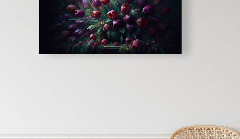 Moody Jewel-Toned Tulip Glass Wall Art – Flowers Dark Theme Floral Glass Wall Decor by Unslux