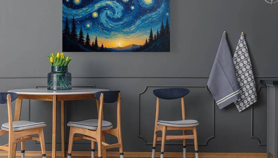 Van Gogh space galaxies horizon view Painting Style by Unslux