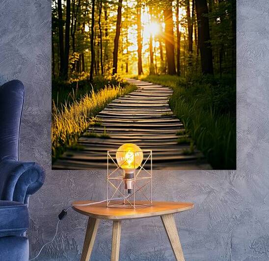 Golden Serenity: Sunlit Forest Pathway by Sameh Sakr