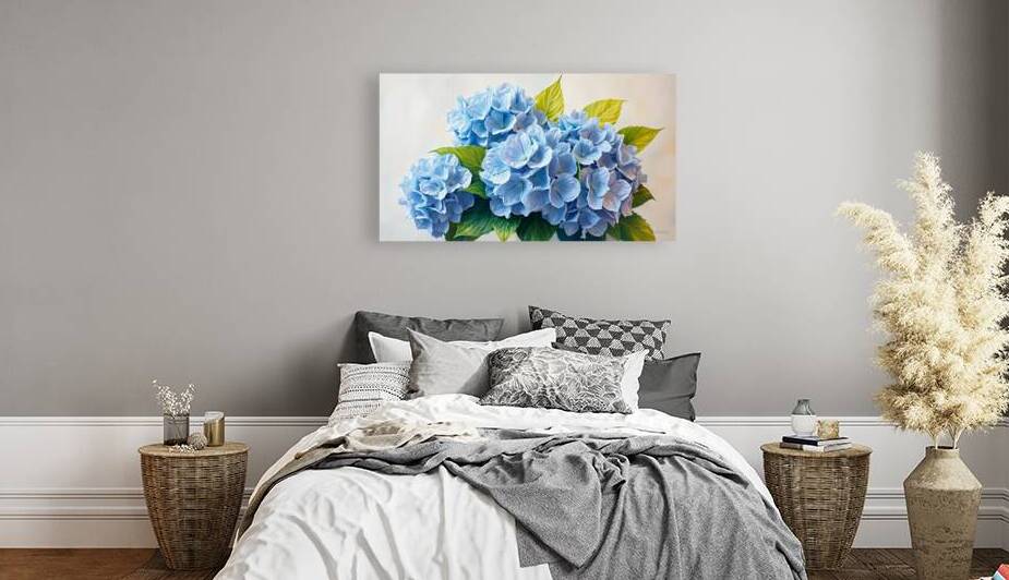 Ethereal Blue Hydrangeas – A Serene Floral Oil Painting by Sameh Sakr