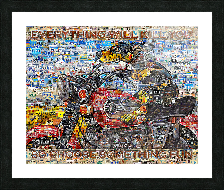 DOG RIDING BIKE Picture Frame print