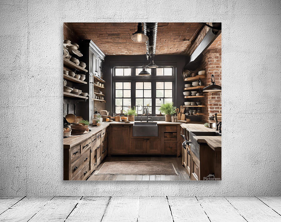 0 Rustic kitchen with exposed brick wall reclaime Wall Preview