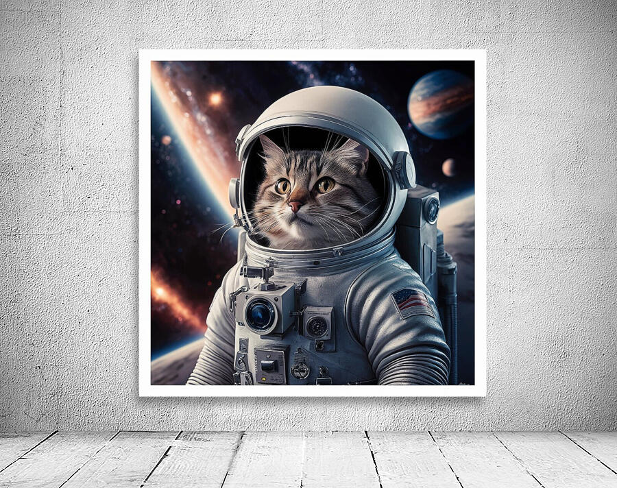 a captivating image of a cat wearing a space suit Wall Preview