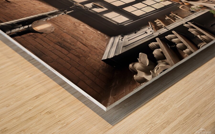 0 Rustic kitchen with exposed brick wall reclaime Wood print