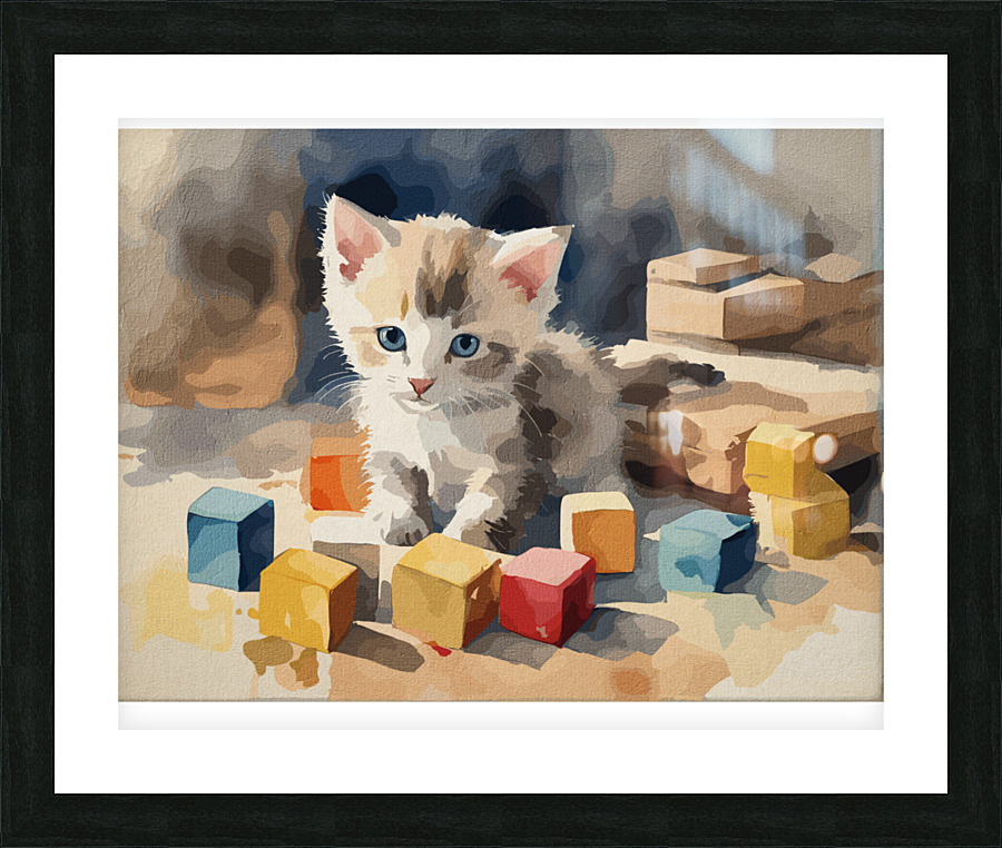 Kitty  Blocks Picture Frame print