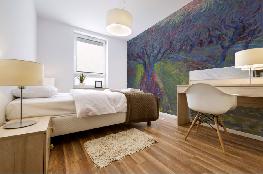 Blue Peach Tree Mural print