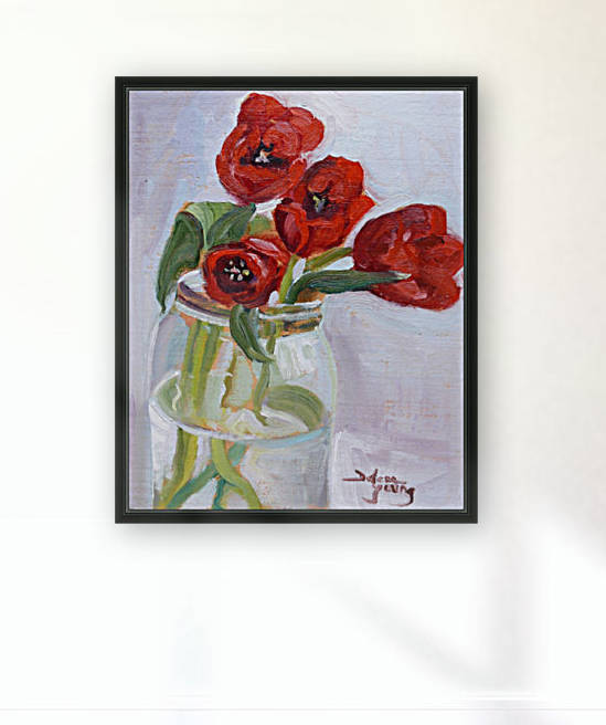 Red Tulips in a Jar by Darlene Young Canadian Artist
