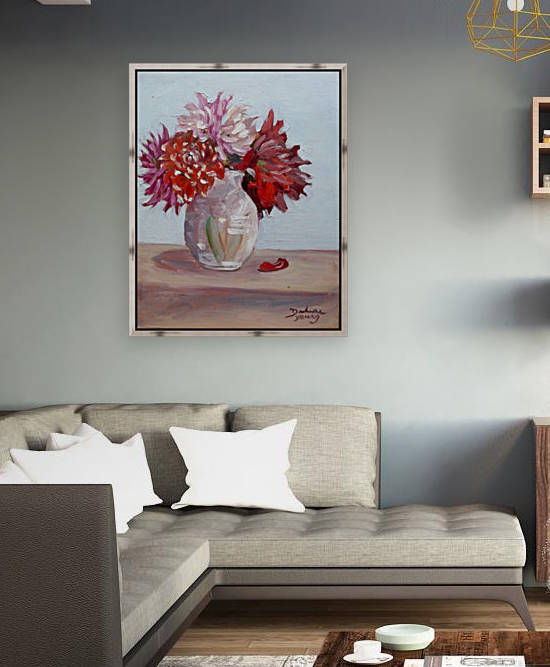 Dalias in a Vase 11x14 oil  Darlene Young Canadian Artist by Darlene Young Canadian Artist