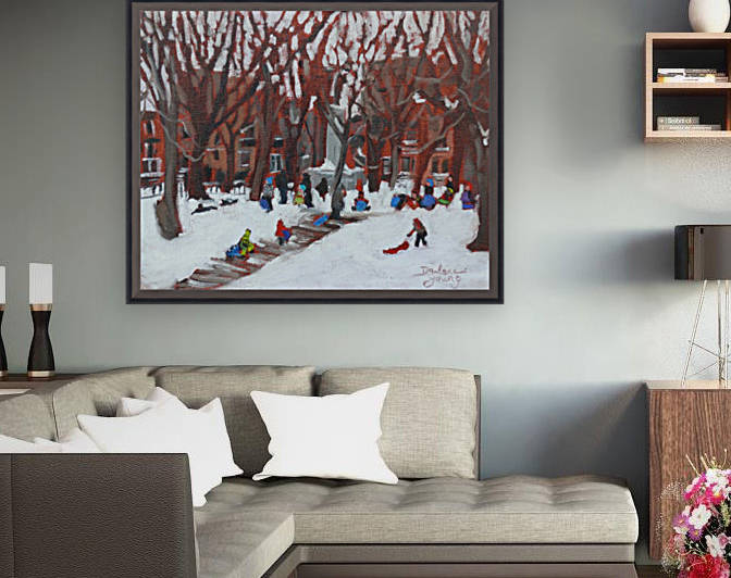 Park LaFontaine Tobogganing by Darlene Young Canadian Artist