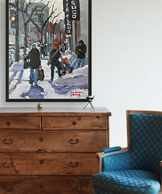 Ste-Catherine, Montreal Winter Scene by Darlene Young Canadian Artist