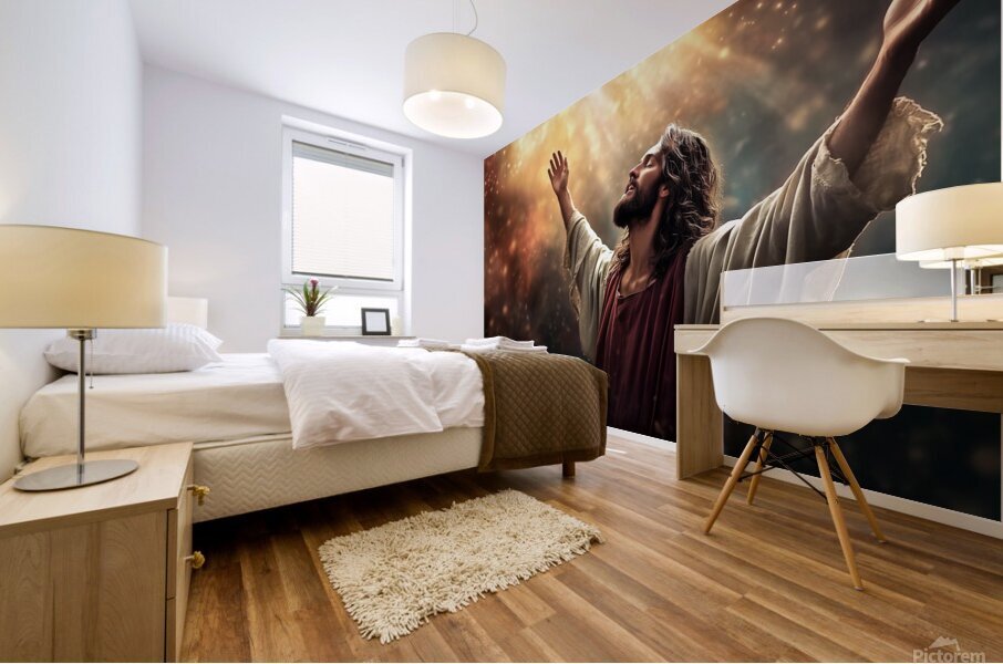 Jesus Christ evoking spirituality and awe under celestial lights Mural print