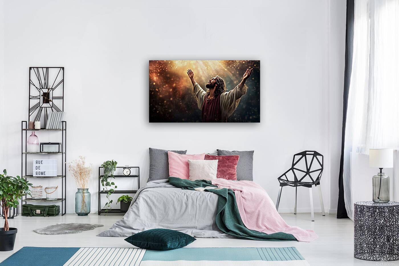 Jesus Christ evoking spirituality and awe under celestial lights Reproduction