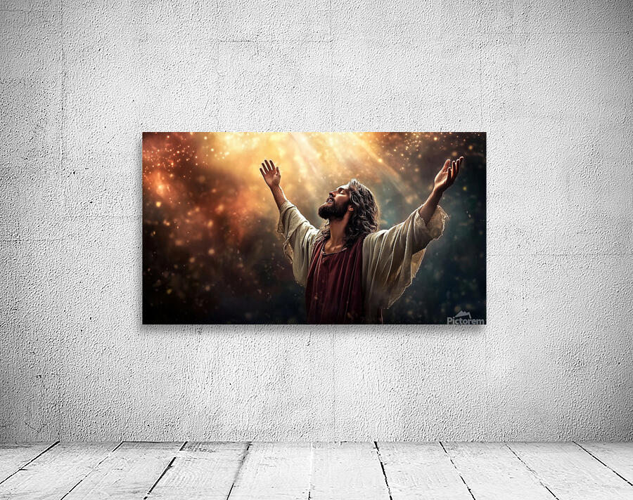 Jesus Christ evoking spirituality and awe under celestial lights Wall Preview
