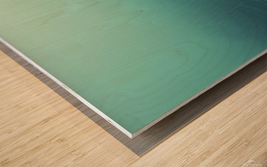 Person under a red umbrella stands alone in heavy rain on a foggy street during a gloomy day Wood print