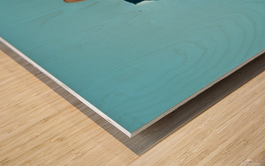 Curious Cat Peeking Through Blue Wall Hole Wood print