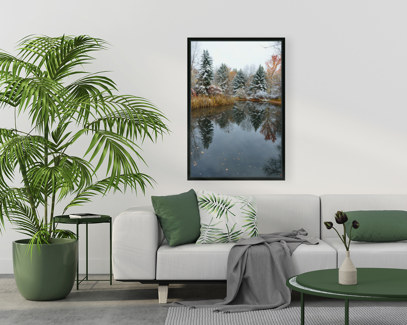 Fresh Snow and Pond Reflections Reproduction