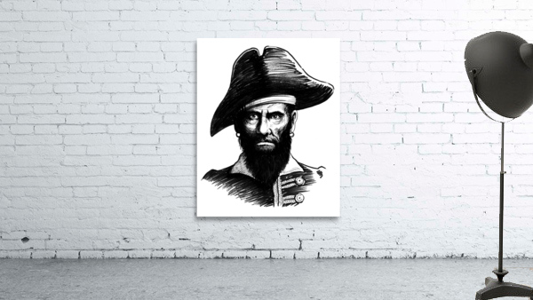 Pirate captain. Ink black and white drawing by Alex Berd Wall Art