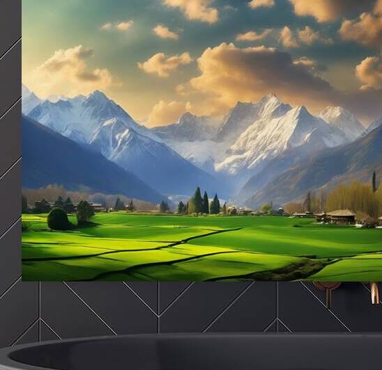 “Artistic moments: when the beauty of nature meets the splendor of history in a plastic painting of snow-covered mountain peaks and endless blue skies.” by Promote tires