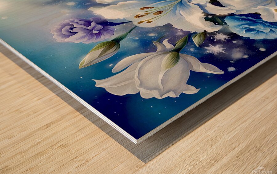 Blue Florals Wood print