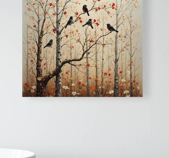 Crimson Breasts Among Birch in Fall by Lingua Bridge