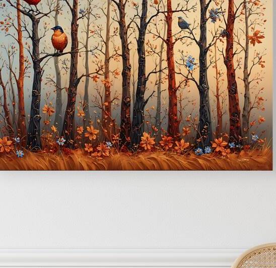Autumn Birds Among Golden Trees by Lingua Bridge