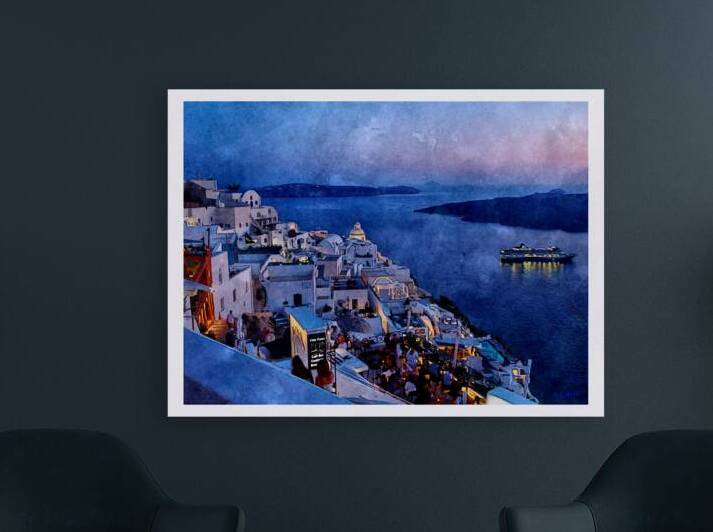 Fira Town at Night Overlooking the Santorini Caldera by A K Mits Imagery
