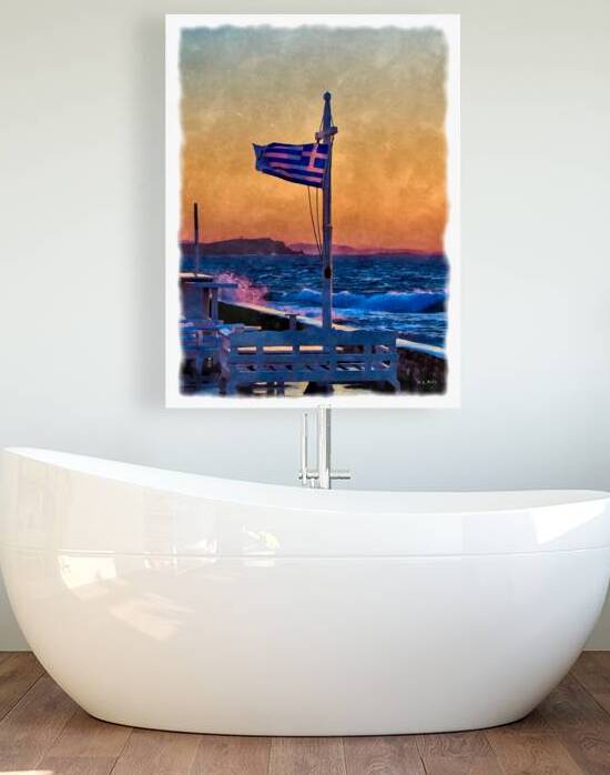 Greek Flag Flying in the Wind at Sunset by A K Mits Imagery