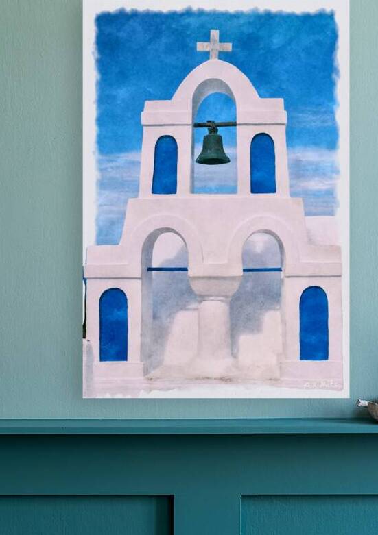 Greek Church Bell Tower With Iconic Blue Trim and Whitewashed Walls by A K Mits Imagery
