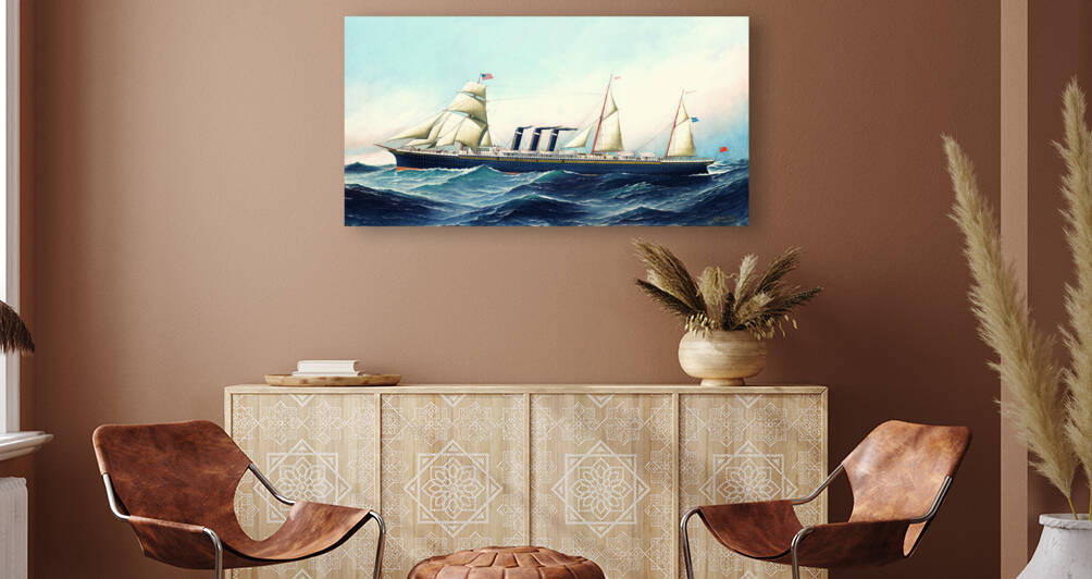 The S.S. City of Paris at sea by Antonio Nicolo Gasparo Jacobsen American 1850-1921  by Goldfish Design