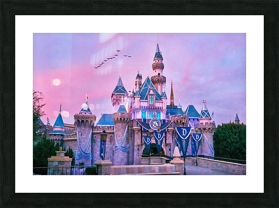 Sunset Birds over Castle Picture Frame print