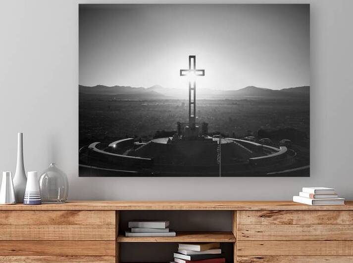 Sunrise Through The Cross Mt. Soledad La Jolla B&W by Ryan Cameron