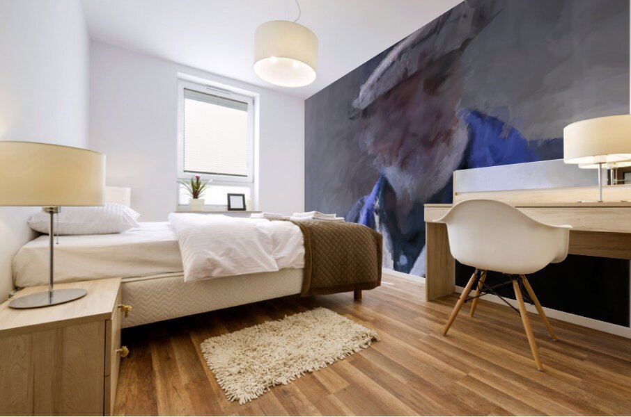 The Timeless Thinker in Blue Mural print