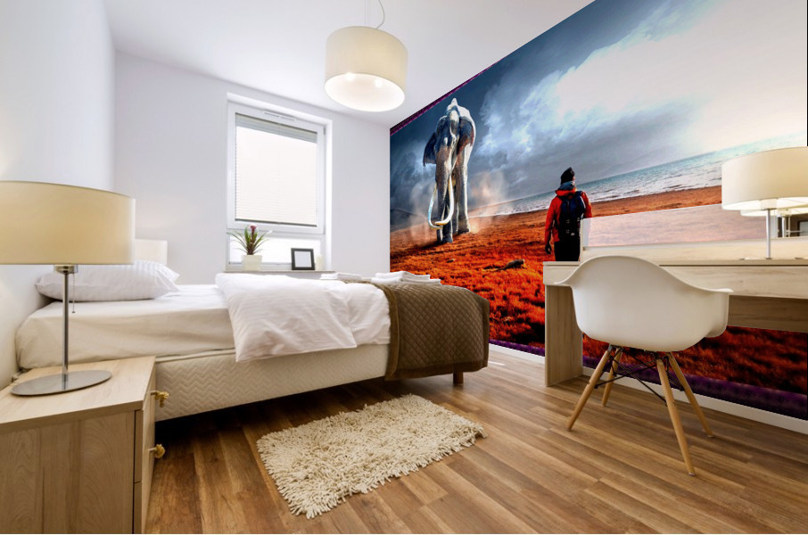 Fantasy elephant and man Mural print