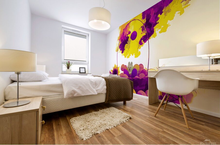 Artistic Easter basket white bunny in middle    paintography Mural print