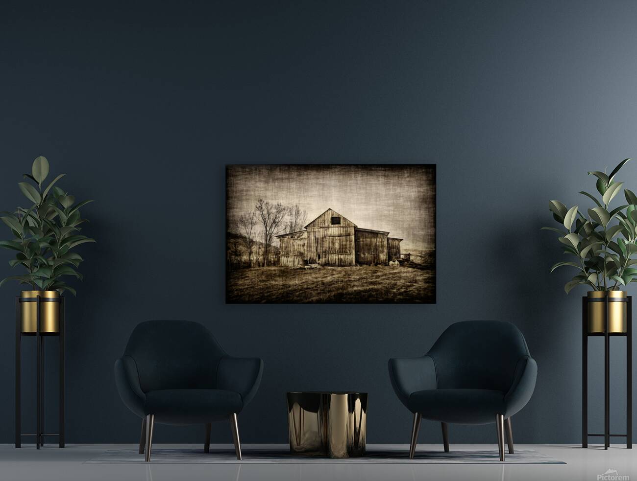 Old barn in field Reproduction