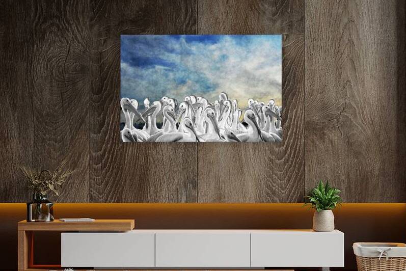 Rendering of White Pelicans on island in Florida by Daniel L Friend