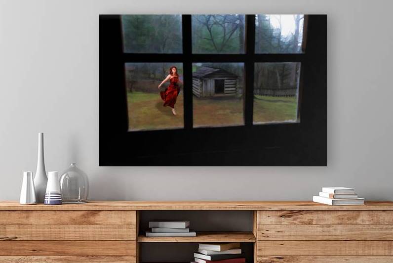 Women in red dress outside window by Daniel L Friend