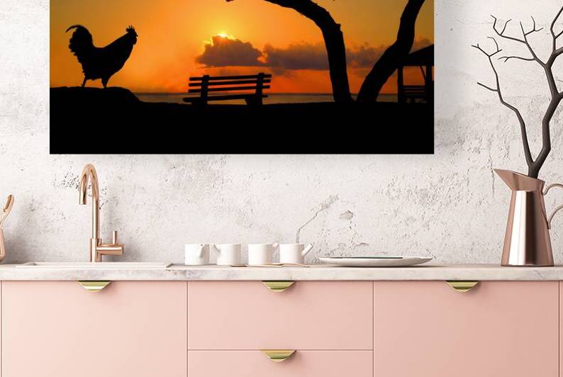 Rooster enjoying a sunrise on the beach by Daniel L Friend