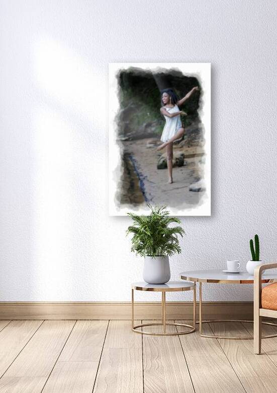 Mercedes the dancer at the lake on swing large boulder and in water by Daniel L Friend