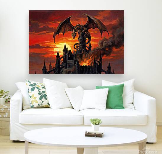 Dragon on Burning Castle Turret by Titan Lore