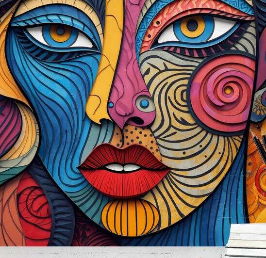 Abstract Pop Art Portrait: Geometric Patterns and Bold Colors. by DJILO